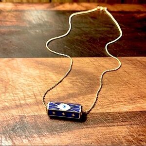 Evil Eye Charm Necklace 18k Ball Chain in Navy and Gold
